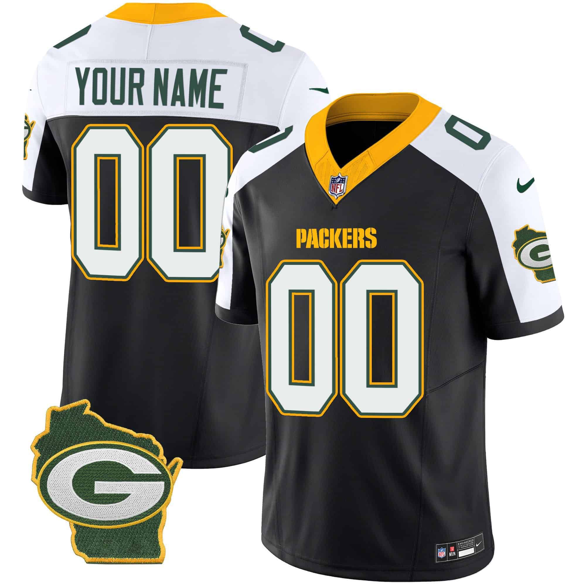 Men Green Bay Packers Black 2024 Nike Home Patch Vapor Custom NFL Jersey